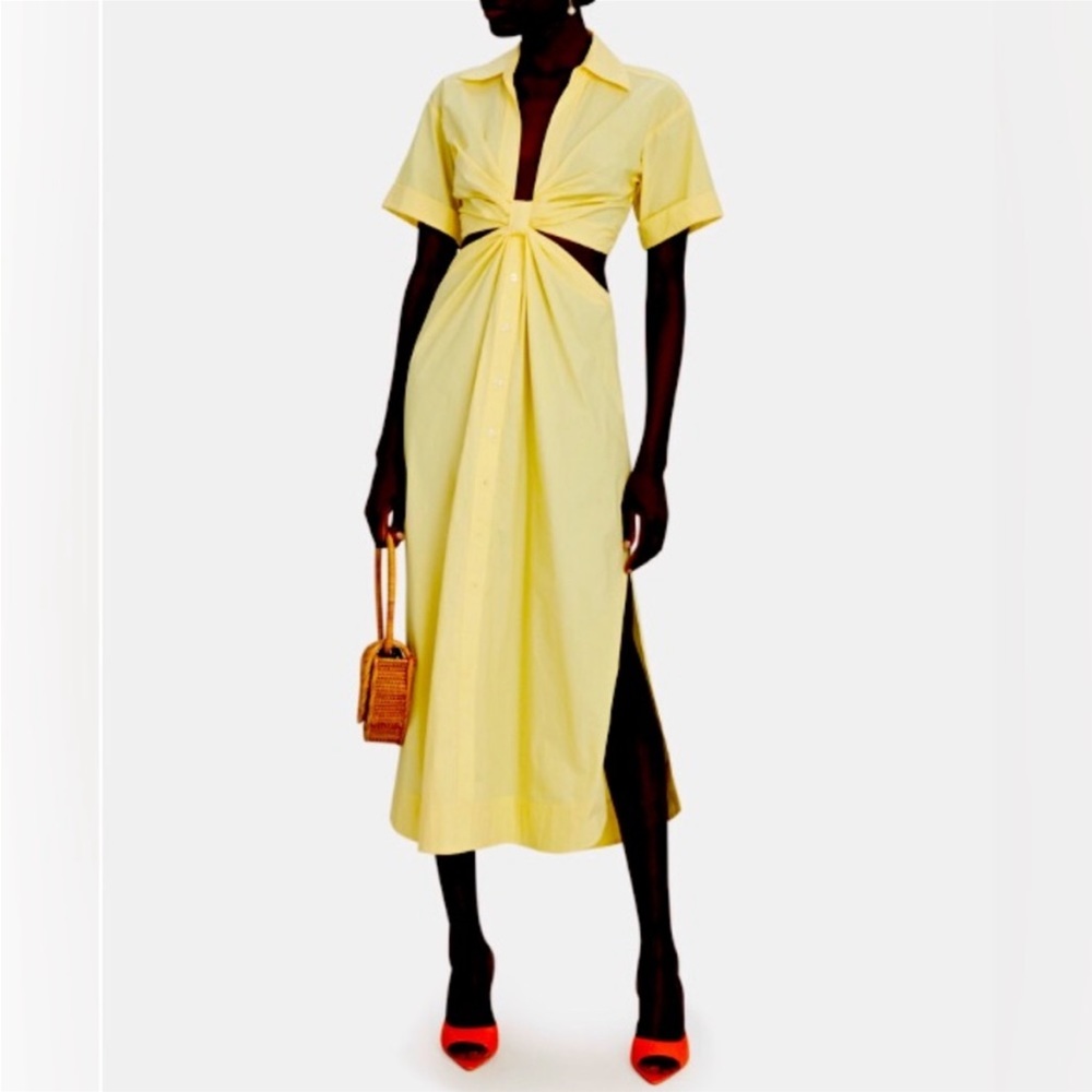 NWT A.L.C. Light Yellow Georgia Cut-Out Midi Shirtdress